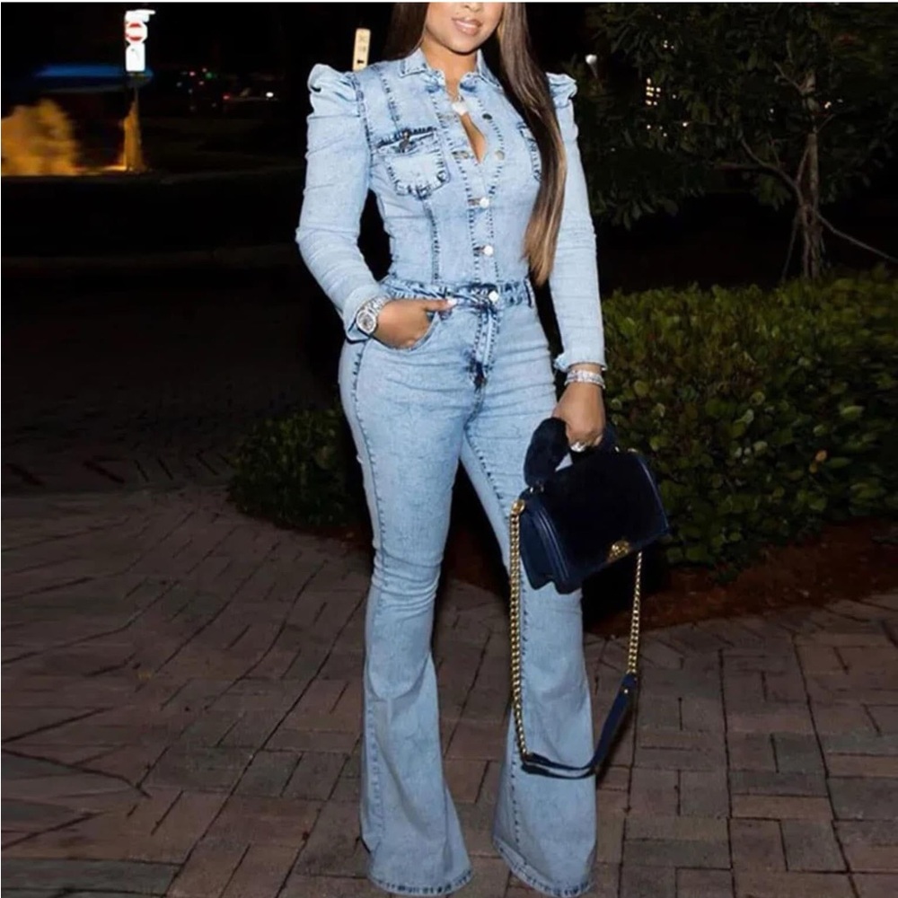 Stylish Light Blue Denim Jumpsuit